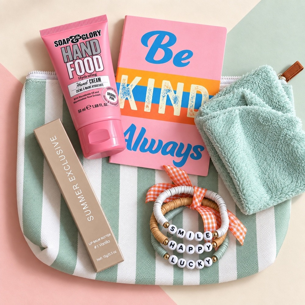 Self Care Gift Set Soap & Glory Lip Balm Bracelets Cosmetic Bag New